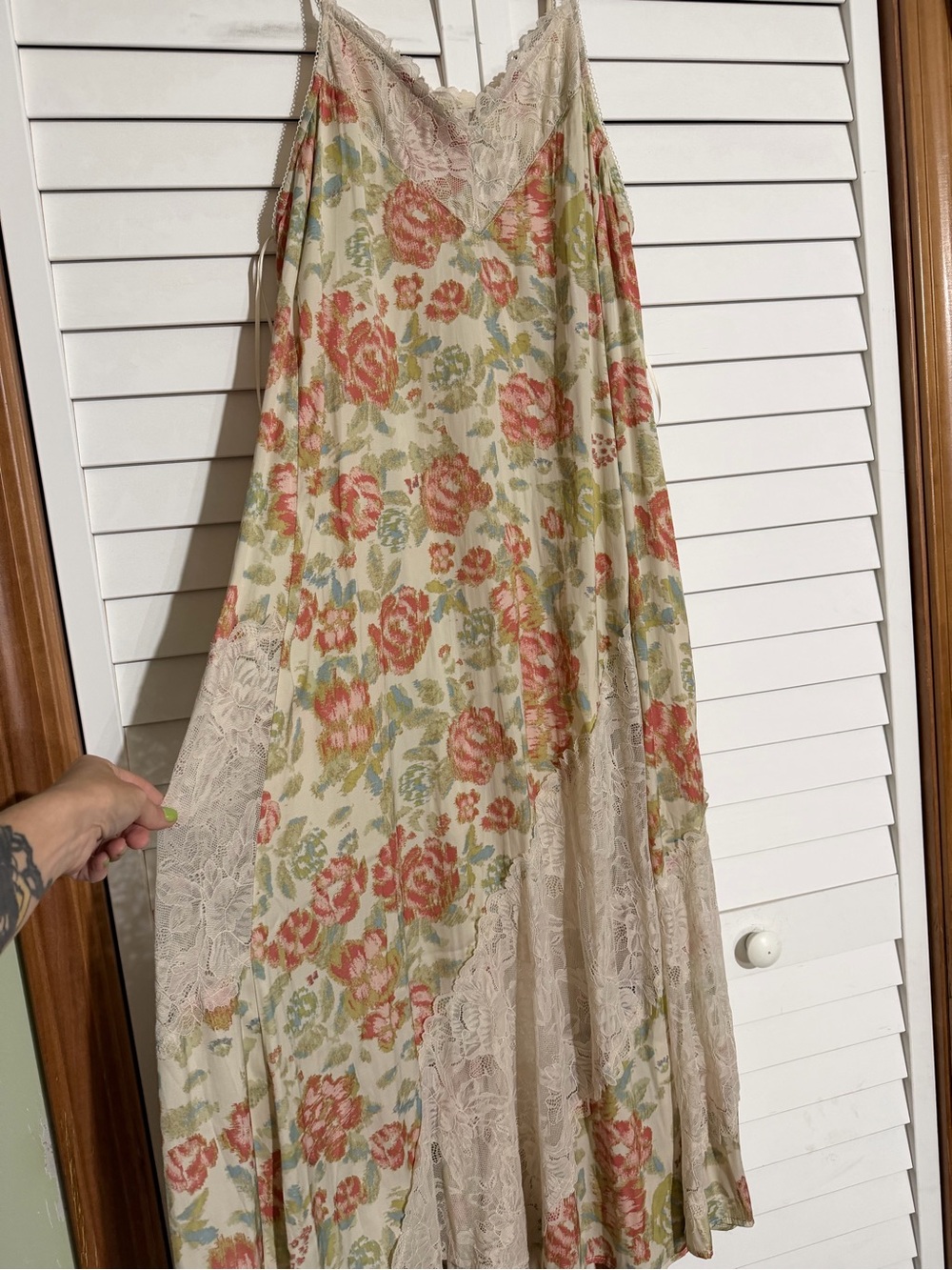 Free People Floral Lace-Trim Slip Dress - Cream with Coral Floral - Picture 2 of 4